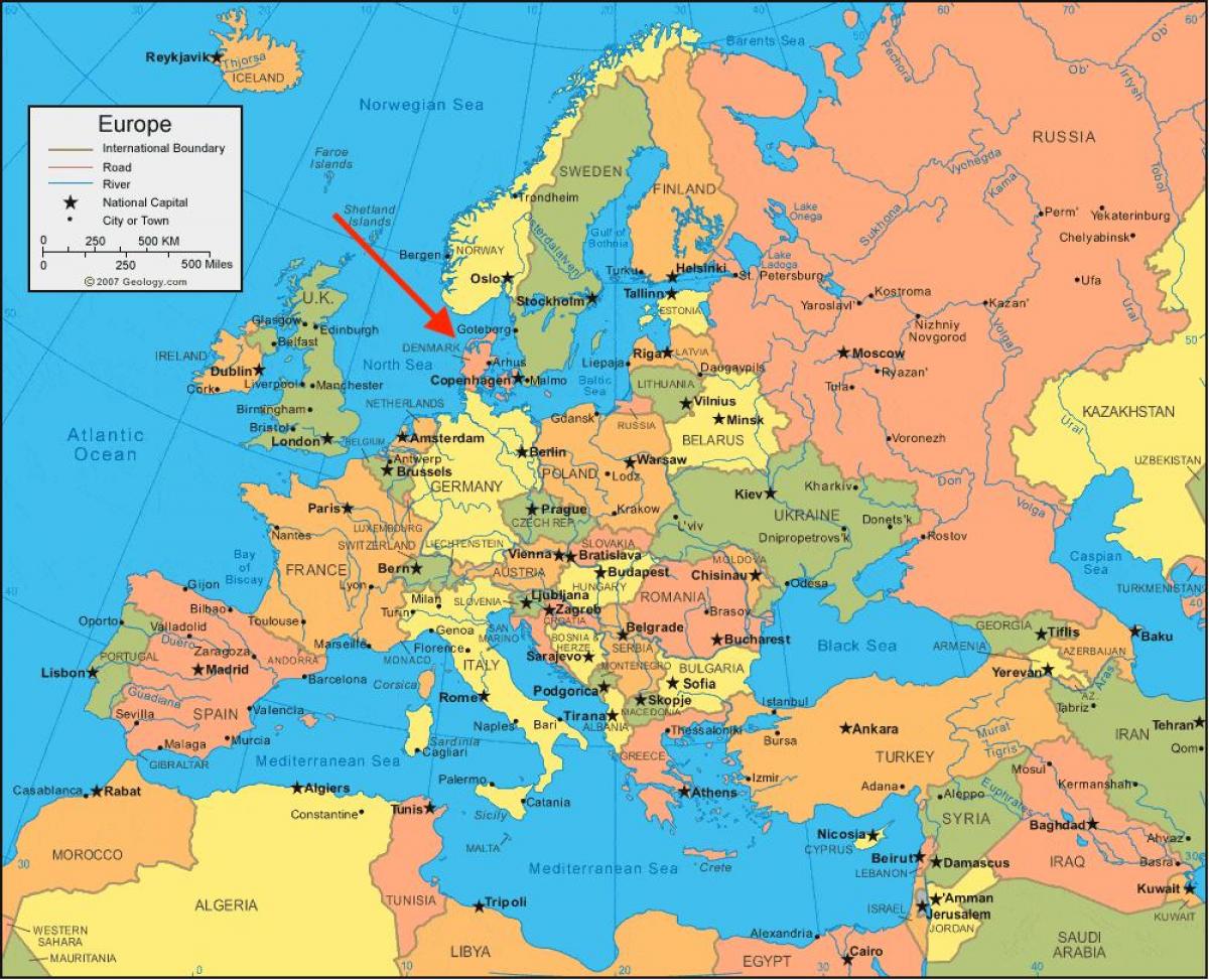 Расположение Дании на карте Северной Европы