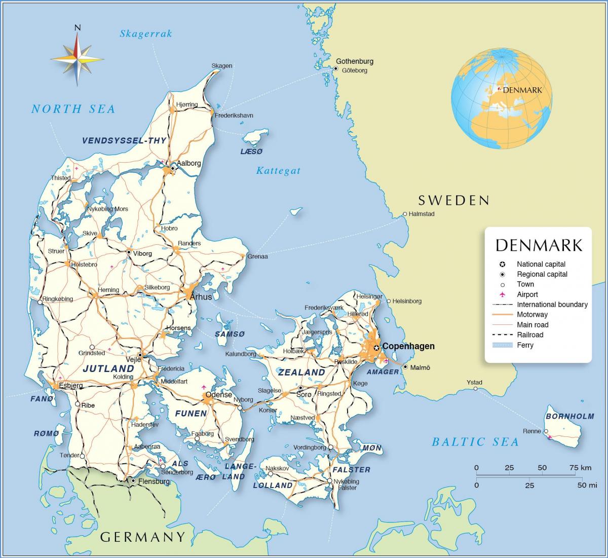 Карта страны Дания